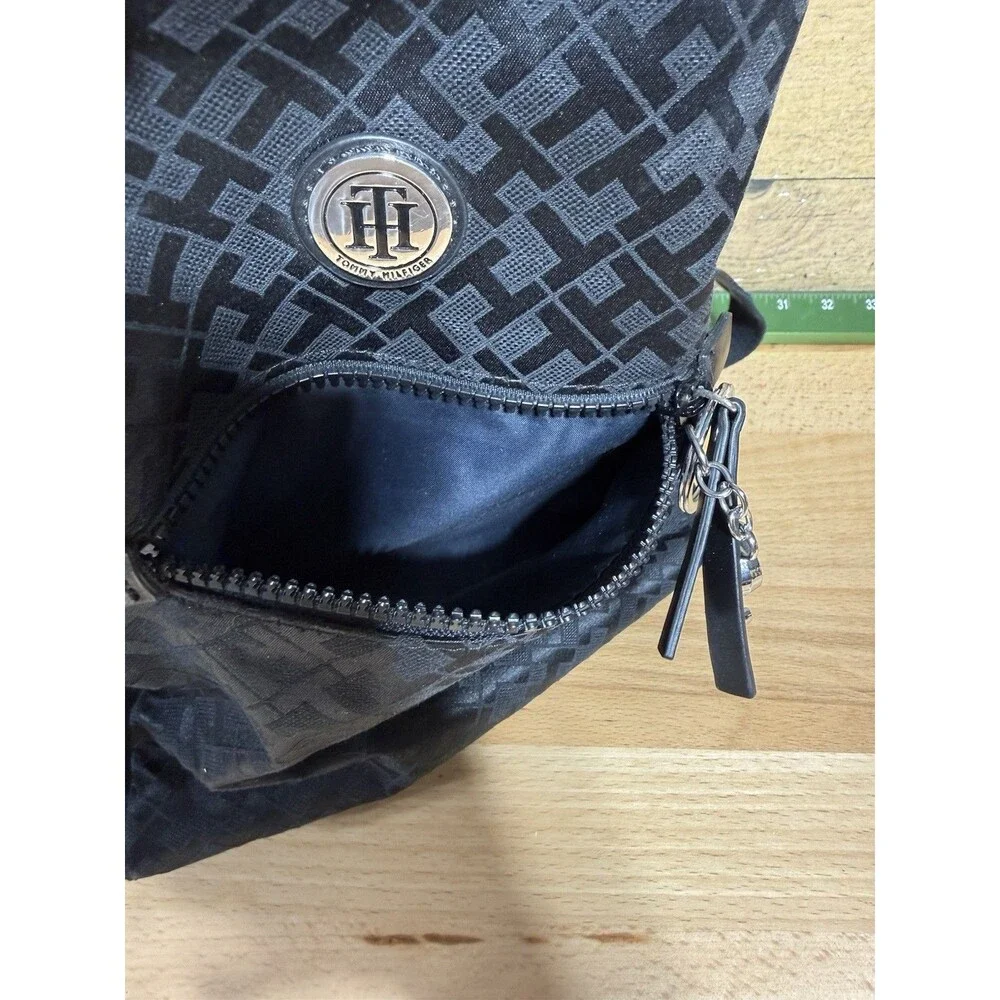 🔥Tommy Hilfiger Women's Mini Backpack Black Bag Signature TH Pattern